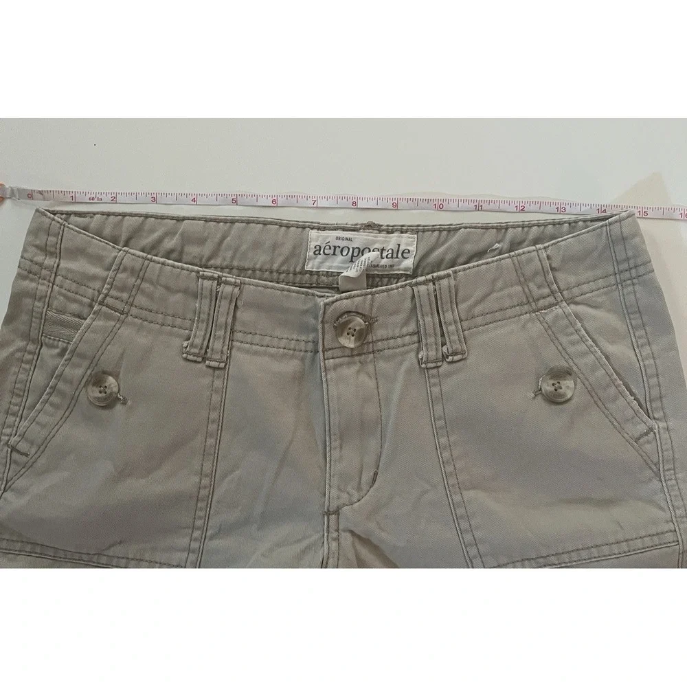 Aeropostale Size 5/6 Tan Cargo Mini Shorts Pocket Button Y2K Cotton Low Rise